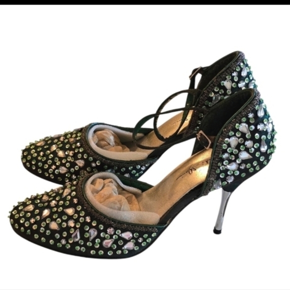 marichi mani Shoes - Marichi Mani Heels 8.5 Women Green Metallic Rhinestone Stiletto Party Bridal